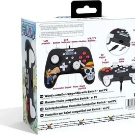 Konix One Piece - Manette Filaire pour Nintendo Switch et PC - Motif Luffy, Vibration, Câble 3 m, Poignées Antidérapantes