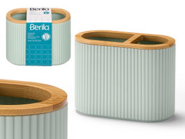 Berilo Porte-brosse à dents double en bambu et plastique rayé vert menthe 13x10x6 cm (Set de 24)