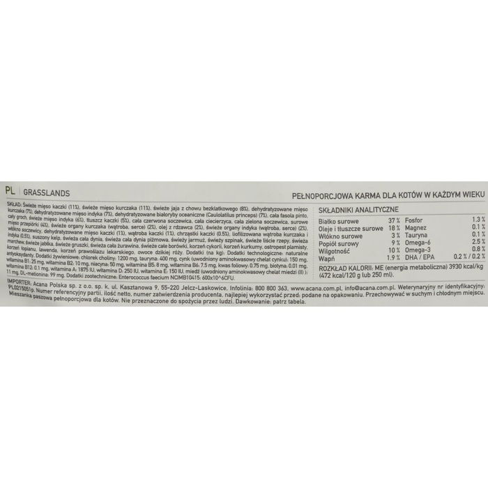 Aliments pour chat Acana Grasslands Poulet Dinde Poisson Veau Canard 4,5 Kg