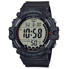 Casio - Montre sport multifonctions en résine noire - Chronomètre, compte à rebours, alarme, calendrier, éclairage LED, étanche 100 m