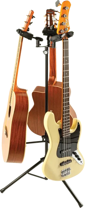 QUIKLOK Soporte Triple Guitare/Basse Universal avec Autoblocage de Sécurité Noir