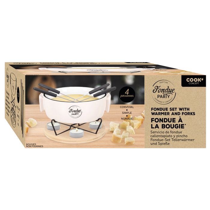 Cook Concept Fondue pour 4 personnes avec olla en céramique et plateau en bambou