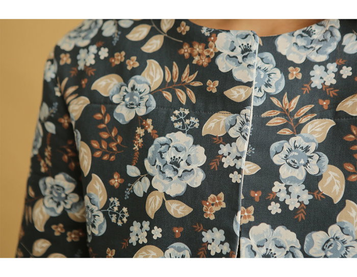 Dailylike Tissu coton Oxford vintage flower bleu 1,50m x 3m