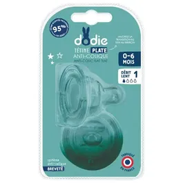 Dodie Tétine Sensation+ Débit 1, Plates Anti-Coliques Pour Bébés 0-6 Mois, Forme Aplatie Du Sein