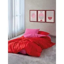 Parure de lit 1 housse de couette 220 x 240 cm + 2 taies d'oreiller 60 x 60 cm - 100% coton renforcé 145 fils - Rouge et Fuchsia