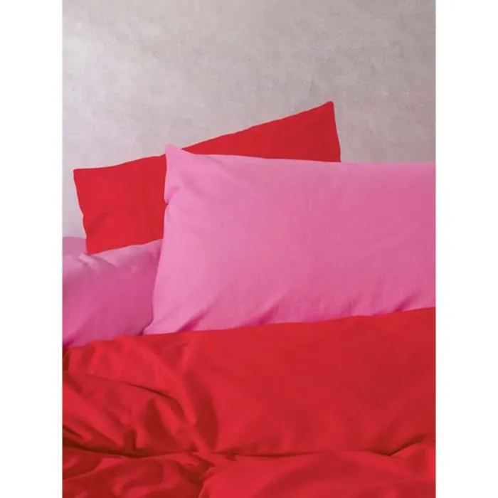 Parure de lit 1 housse de couette 220 x 240 cm + 2 taies d'oreiller 60 x 60 cm - 100% coton renforcé 145 fils - Rouge et Fuchsia