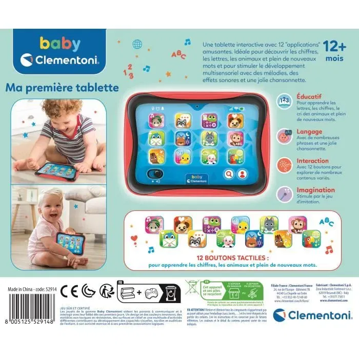 Clementoni Ma Première Tablette Parlante - Tablette Éducative et Interactive pour Bébé avec 12 Boutons Tactiles, Apprentissage des Chiffres, Lettres et Musique, Jeu d'Imitation Clementoni Ma Première Tablette Parlante - Tablette Éducative et Interactive pour Bébé avec 12 Boutons Tactiles, Apprentissage des Chiffres, Lettres et Musique, Jeu d'Imitation