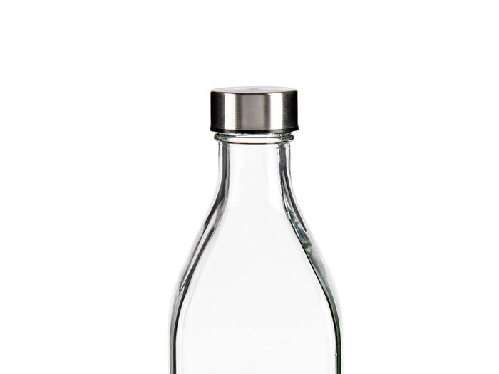 Vivalto Bouteille en Verre Carrée 1L avec Bouchon Acier 25,5x8,5x0,6 cm Transparente Argent (Set de 12)