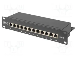 DIGITUS Panneau de brassage Cat 6, 12 ports RJ45, Rack 10 pouces, Noir