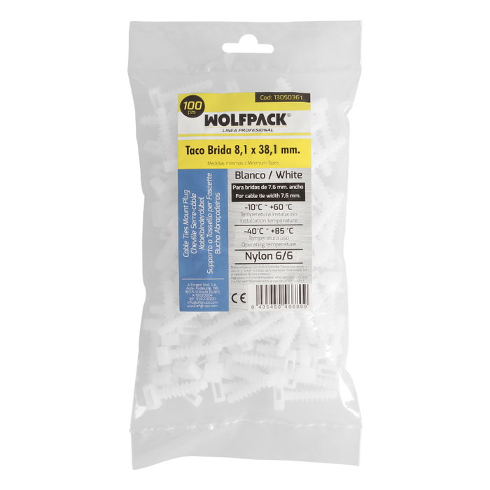 WOLFPACK LINEA PROFESIONAL Taco Fijación Brida Nylon Blanco 8 mm (100 unités)