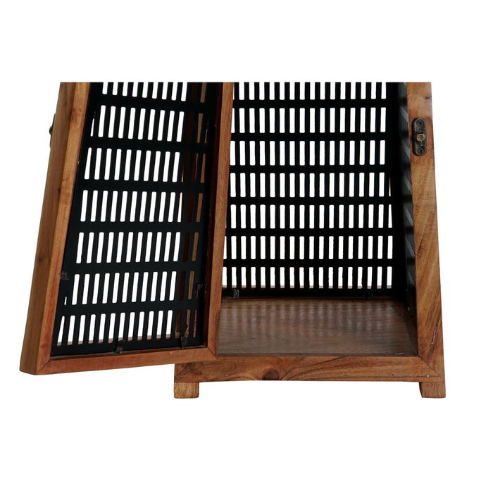 DKD Home Decor Bougeoir Noir Naturel Métal et Bois de manguier 20 x 20 x 38 cm