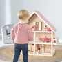 Roba Maison de poupée en bois - 3 étages avec 25 pièces et 4 poupées - Naturel / Rouge