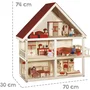 Roba Maison de poupée en bois - 3 étages avec 25 pièces et 4 poupées - Naturel / Rouge