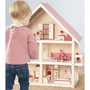 Roba Maison de poupée en bois - 3 étages avec 25 pièces et 4 poupées - Naturel / Rouge
