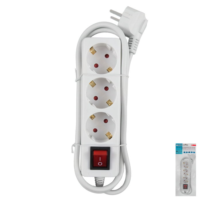 WOLFPACK LINEA PROFESIONAL Multiprise 3 prises avec mise à la terre et interrupteur, blanc