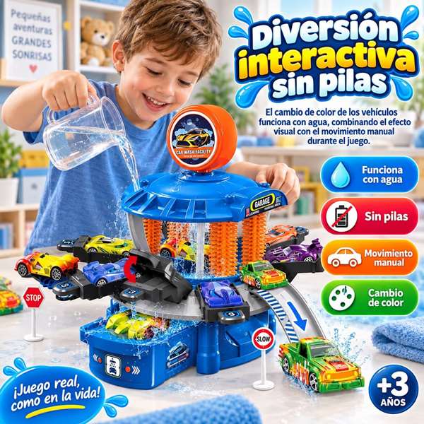 JugaToys Centre de lavage de voitures avec voitures changeant de couleur avec l'eau