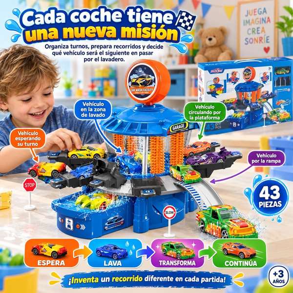 JugaToys Centre de lavage de voitures avec voitures changeant de couleur avec l'eau