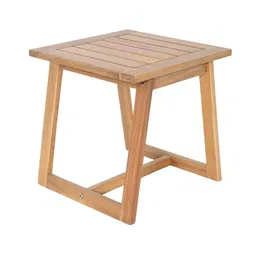 Salon de jardin Cali en bois d'Acacia FSC, 2 fauteuils + table basse carrée avec coussins écru en polyester 200g/m²