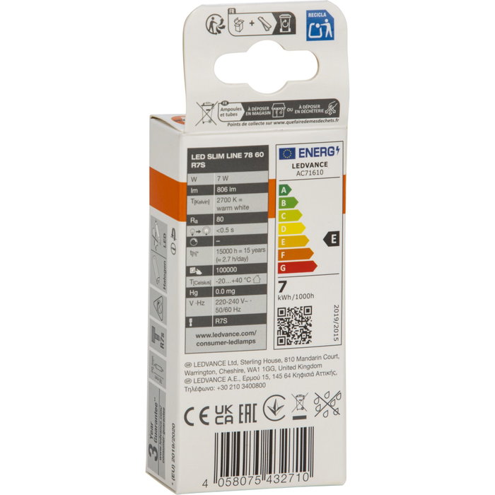 Osram LED Slim Line R7s 7W 806 lm Blanc Chaud