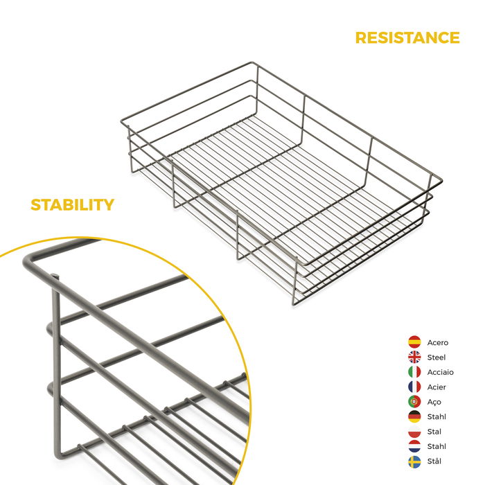 Emuca Kit tiroir en fil métallique et rack ajustable Quartz pour armoires, glissières extension totale et à fermeture douce, Module 80cm, Finition Titane