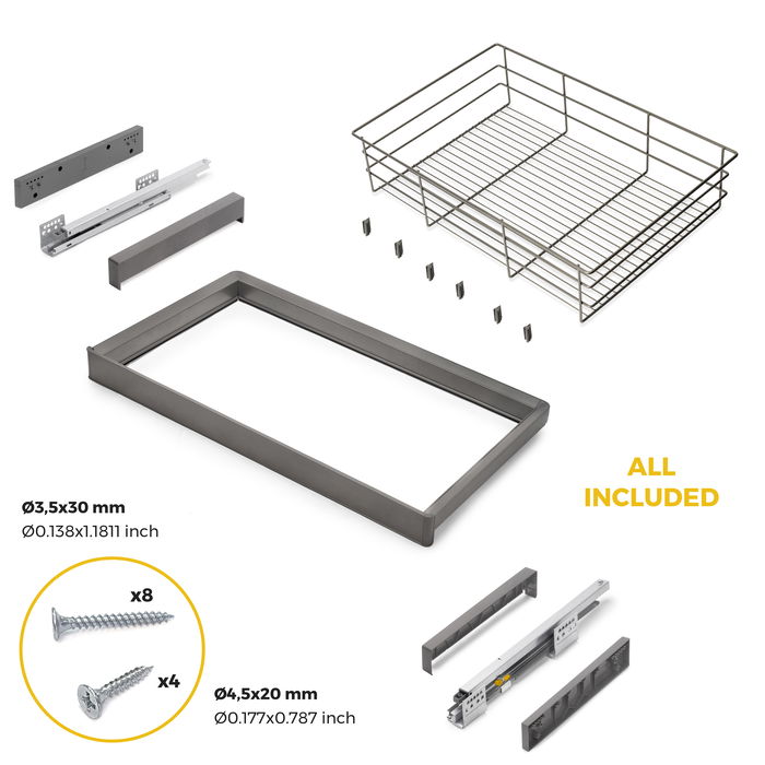 Emuca Kit tiroir en fil métallique et rack ajustable Quartz pour armoires, glissières extension totale et à fermeture douce, Module 80cm, Finition Titane