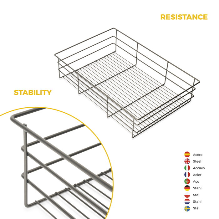 Emuca Kit tiroir en fil métallique et rack ajustable Quartz pour armoires, glissières extension totale et à fermeture douce, Module 80cm, Finition Titane Emuca Kit tiroir en fil métallique et rack ajustable Quartz pour armoires, glissières extension totale et à fermeture douce, Module 80cm, Finition Titane