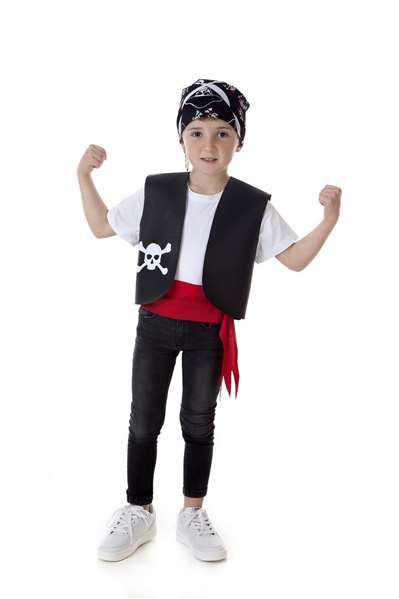 Creaciones Llopis - Déguisement d'enfant pirate avec bandana et gilet en simili cuir - Taille pour 7 à 9 ans, noir Creaciones Llopis - Déguisement d'enfant pirate avec bandana et gilet en simili cuir - Taille pour 7 à 9 ans, noir