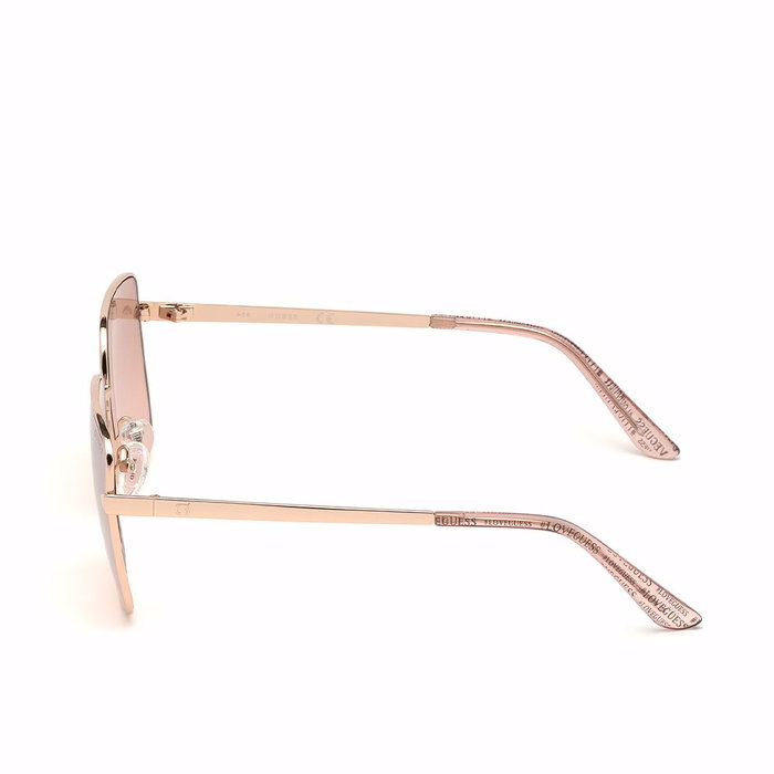 Guess Lunettes de Soleil Femme GU7615 Carrées Monture Métal Doré Rose Verres Bordeaux 56mm 140mm