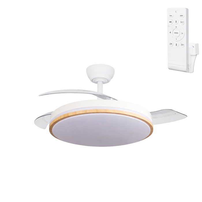 Ventilateur de plafond DC Blanc/Haya avec pales transparentes, LED 60W et télécommande Ventilateur de plafond DC Blanc/Haya avec pales transparentes, LED 60W et télécommande