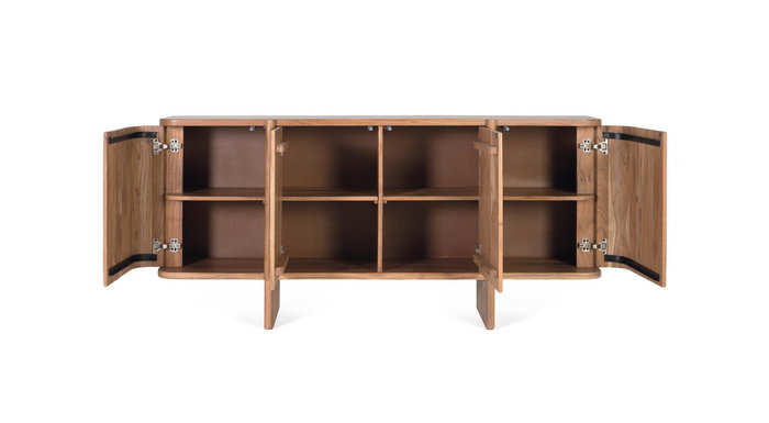 GINER Y COLOMER - Buffet en acacia massif fabriqué à la main 170 cm - 4 portes avec ouverture push - Meuble de rangement pour salon ou salle à manger