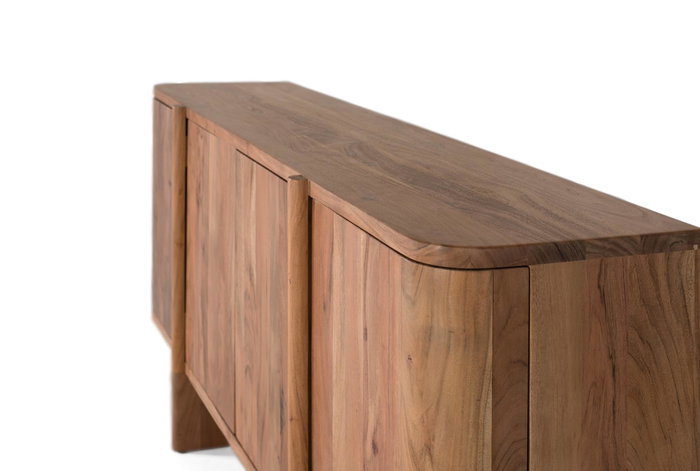 GINER Y COLOMER - Buffet en acacia massif fabriqué à la main 170 cm - 4 portes avec ouverture push - Meuble de rangement pour salon ou salle à manger