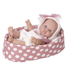 Rosa Toys Poupée Gordito avec Capazo 3020 - Vinyle doux, ensemble blanc et noeud rose, 3 ans et plus