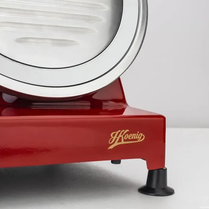 H.KoeNIG Trancheuse à Viande MSX254 - Lame en acier de 25 cm (250 mm) - Puissance 240 W - Réglage d'épaisseur 0-12 mm - Idéale jambon, fromage, pain - Design rouge
