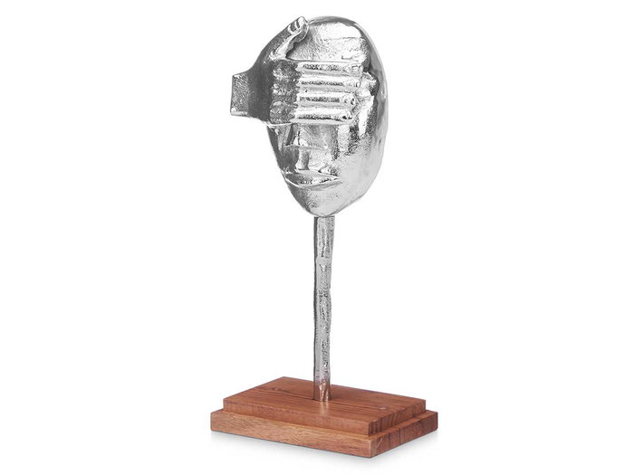 Giftdecor Figurine Métal Main Œil Argent avec Support Bois 16x34x10 cm (Set de 6)