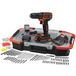 Black + Decker BDCDC18BAST-QW Perceuse-visseuse sans fil 18V - Kit avec 2 batteries, chargeur et 160 accessoires - Vissage et perçage bois/métal