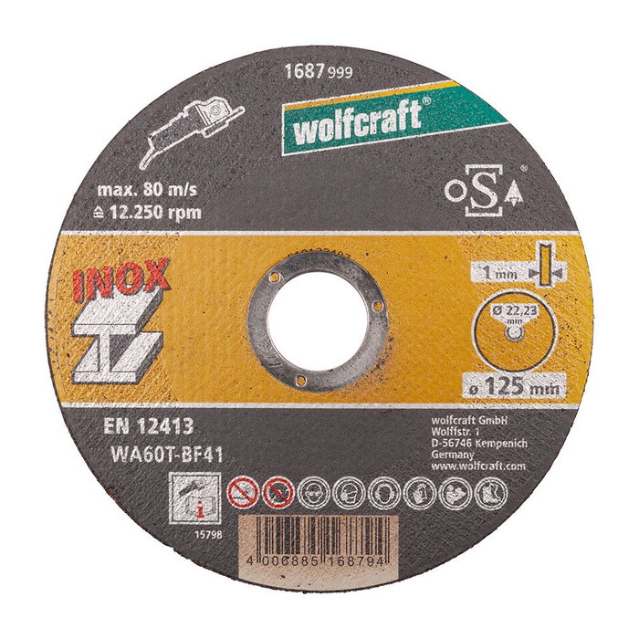 Wolfcraft Lot de 10 disques à tronçonner Ø125 x 1 x 22,23 mm pour acier inoxydable Wolfcraft Lot de 10 disques à tronçonner Ø125 x 1 x 22,23 mm pour acier inoxydable