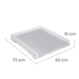 Roba Plan à langer en bois blanc laqué pour lave-linge 60 cm, avec matelas de change hydrofuge Roba Style gris, support jusqu'à 11 kg, dimensions H 10 x L 60 x P 73 cm