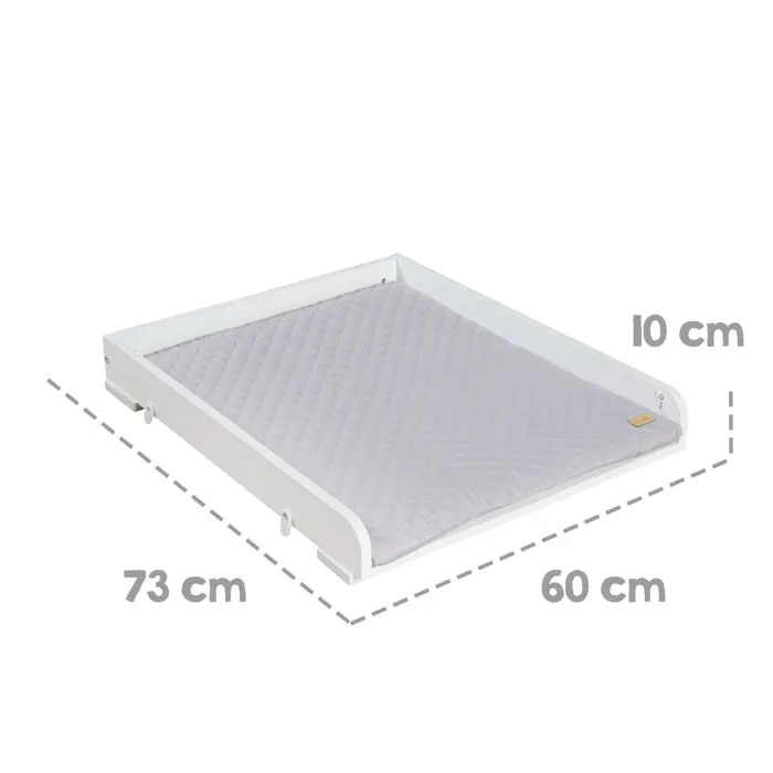 Roba Plan à langer en bois blanc laqué pour lave-linge 60 cm, avec matelas de change hydrofuge Roba Style gris, support jusqu'à 11 kg, dimensions H 10 x L 60 x P 73 cm
