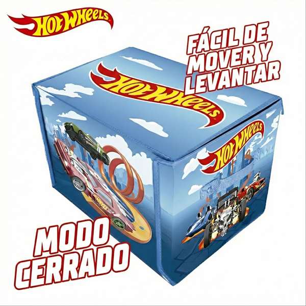Hot Wheels Caisse organisatrice de voitures 3 en 1, transformation rapide en boîte de rangement ou aire de jeu, capacité plus de 200 voitures, instructions en espagnol