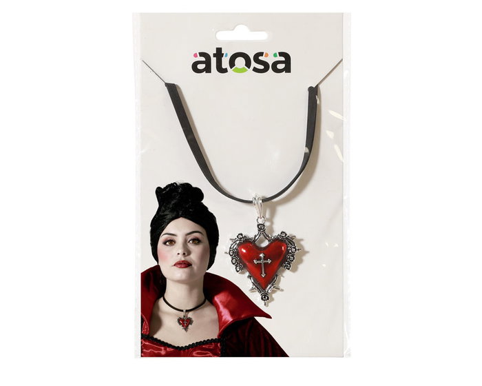 Atosa Collier avec pendentif cœur rouge et détails noirs