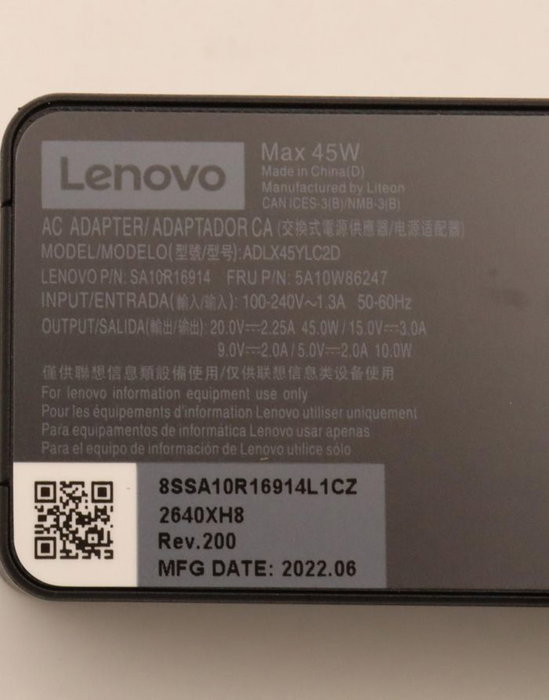 Lenovo Adaptateur Secteur 45W avec Connecteur Slim Tip et Interface USB-C, Compatible ThinkPad Helix (Type 3xxx)