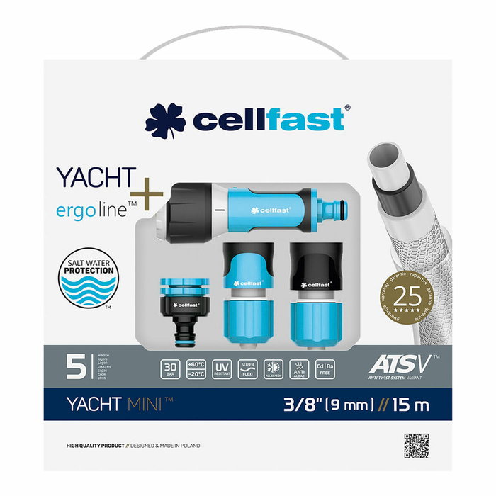 Jeu de tuyaux avec accessoires Cellfast Yacht Mini Ats PVC 15 m Ø 9 mm Jeu de tuyaux avec accessoires Cellfast Yacht Mini Ats PVC 15 m Ø 9 mm