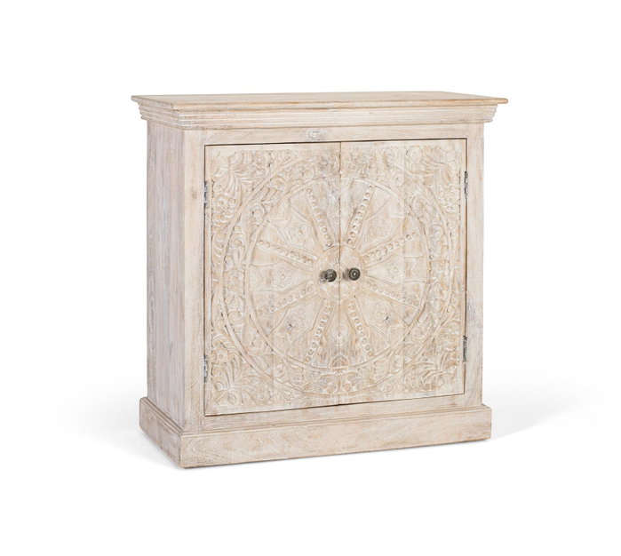 GINER Y COLOMER Buffet en bois de manguier avec 2 portes sculptées à la main, couleur Arena GINER Y COLOMER Buffet en bois de manguier avec 2 portes sculptées à la main, couleur Arena