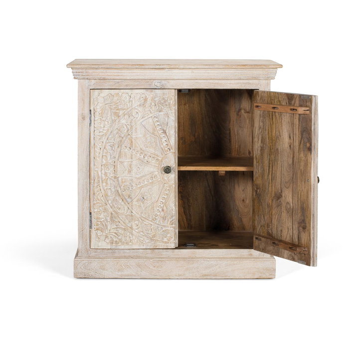 GINER Y COLOMER Buffet en bois de manguier avec 2 portes sculptées à la main, couleur Arena GINER Y COLOMER Buffet en bois de manguier avec 2 portes sculptées à la main, couleur Arena
