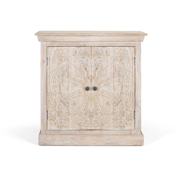 GINER Y COLOMER Buffet en bois de manguier avec 2 portes sculptées à la main, couleur Arena GINER Y COLOMER Buffet en bois de manguier avec 2 portes sculptées à la main, couleur Arena