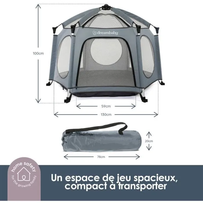 Dreambaby Adventure Parc Pop-Up pour Bébé, Ø 1.3 m, H 1 m, Anti-UV, Sac de Transport, Gris, Usage Intérieur/Extérieur
