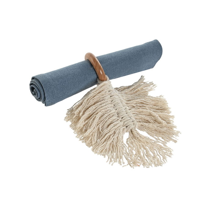 Rond de serviette Home ESPRIT Naturel Acacia Macramé 13 x 1 x 18 cm 4 Pièces