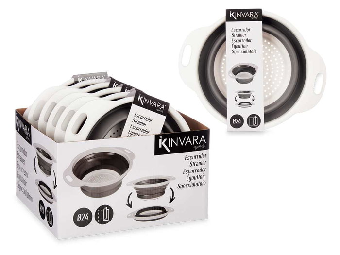 Kinvara Passoire Ronde Pliante avec Poignées 20 cm, Plastique PP, Blanc et Gris (Set de 24) Kinvara Passoire Ronde Pliante avec Poignées 20 cm, Plastique PP, Blanc et Gris (Set de 24)
