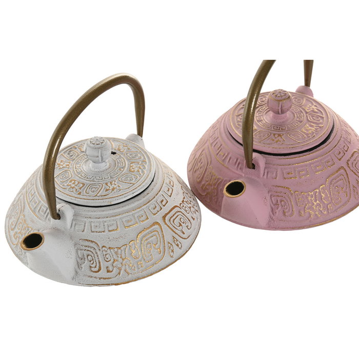 Théière Home ESPRIT Blanc Rose Acier inoxydable Fer 400 ml (2 Unités)