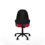 Chaise de bureau Algarra avec mécanisme de contact permanent de base, recouverte de tissu rouge. Équipée d'une base en polyamide noir, d'accoudoirs fixes et de roulettes en nylon de 50 mm.